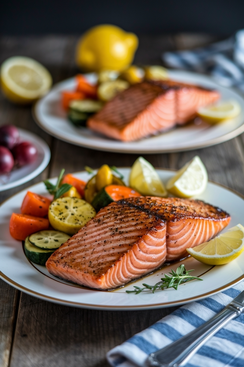 beautiful plated salmon dinner styled