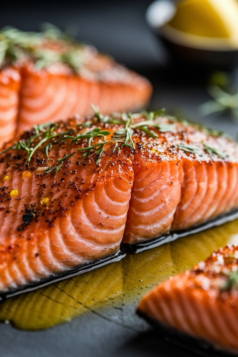 macro close up of juicy grilled salmon