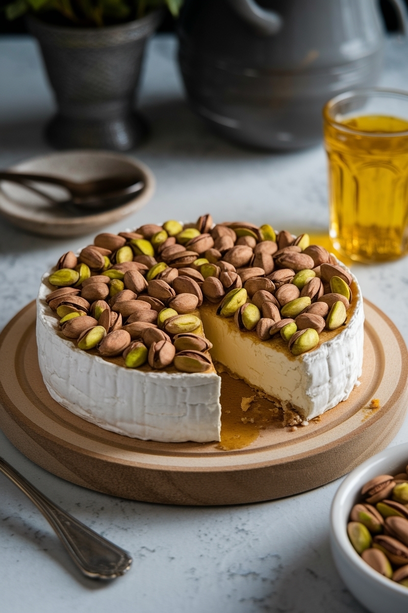 baked brie with hot honey pistachios