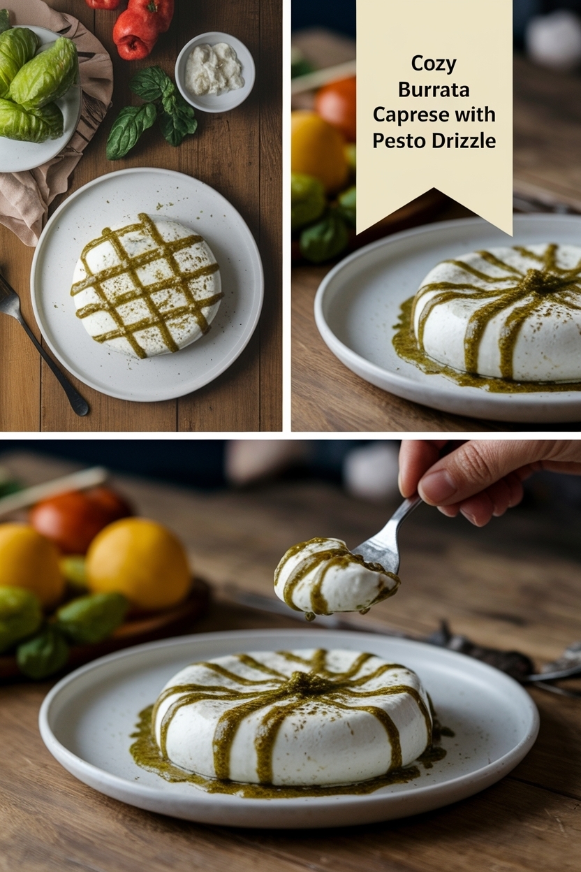 burrata caprese with pesto drizzle