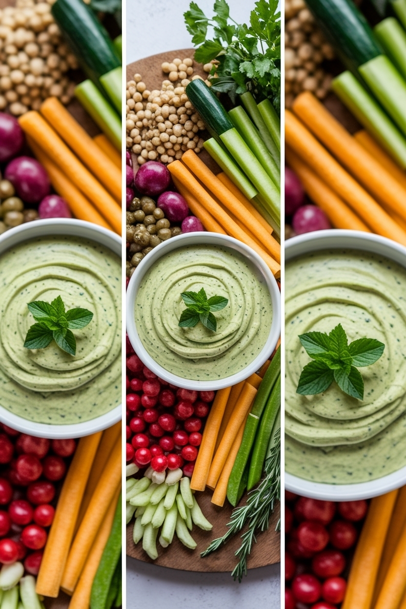 farmers market crudités board green goddess dip