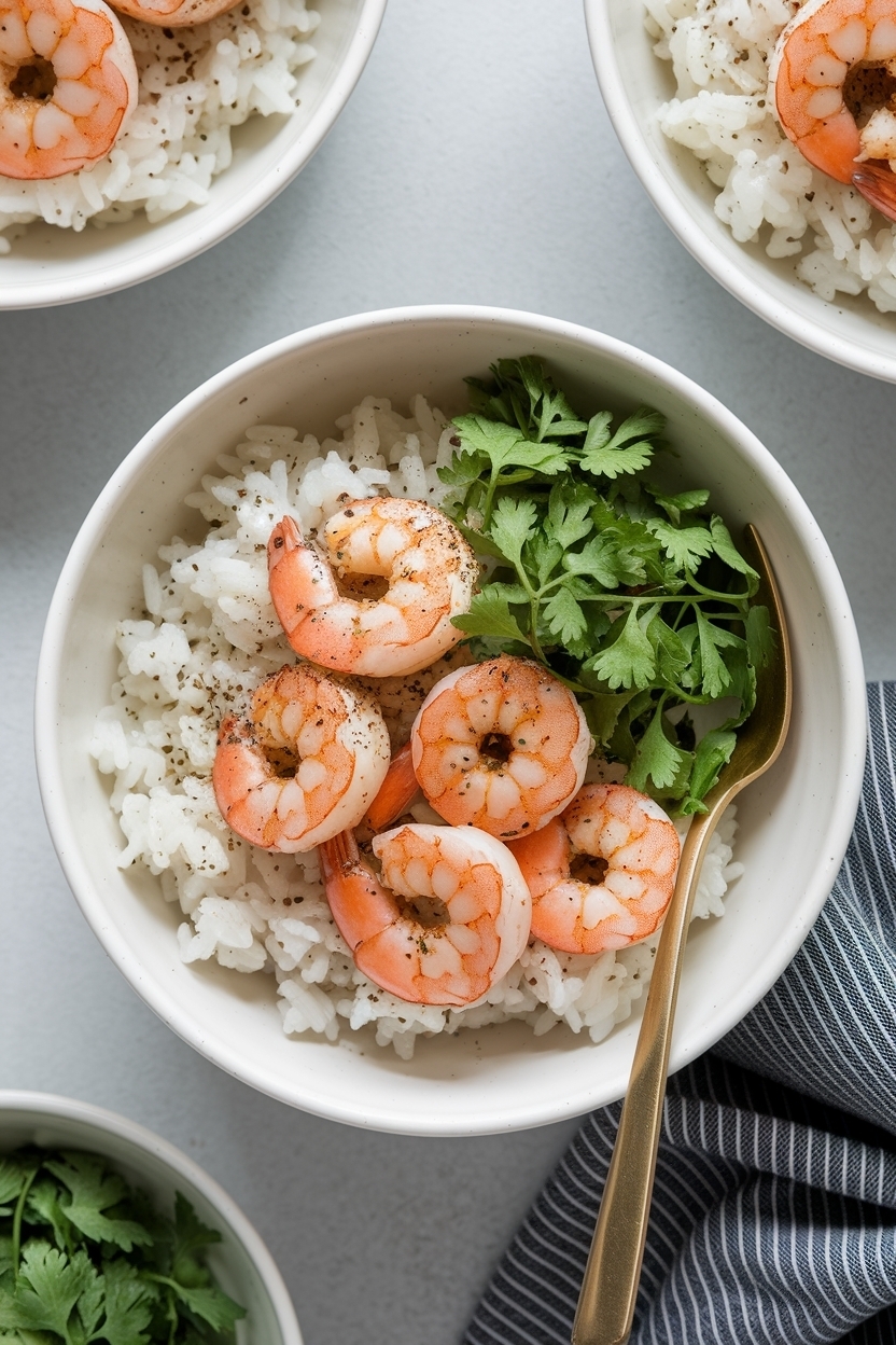 garlic butter shrimp rice bowl