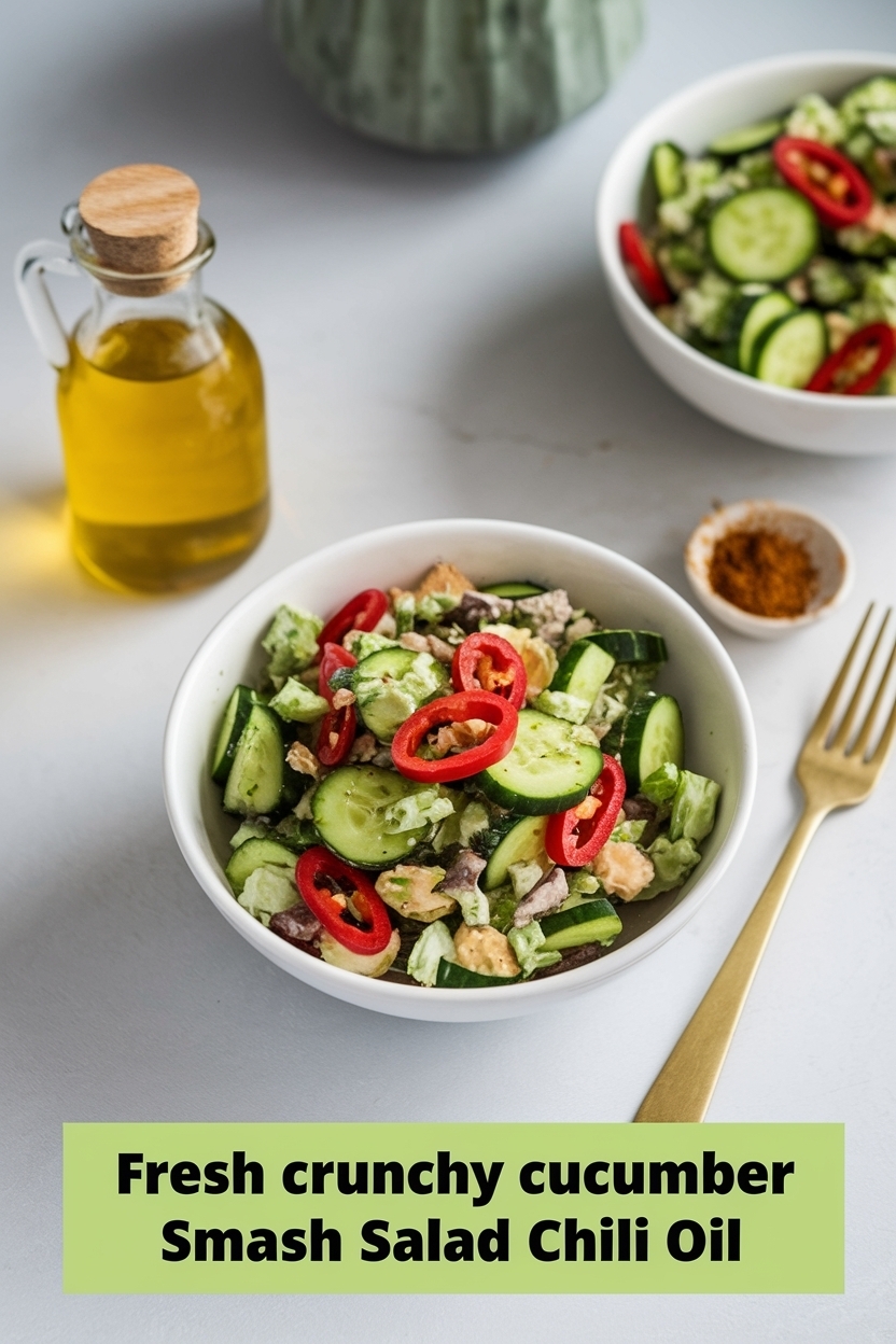 crunchy cucumber smash salad chili oil