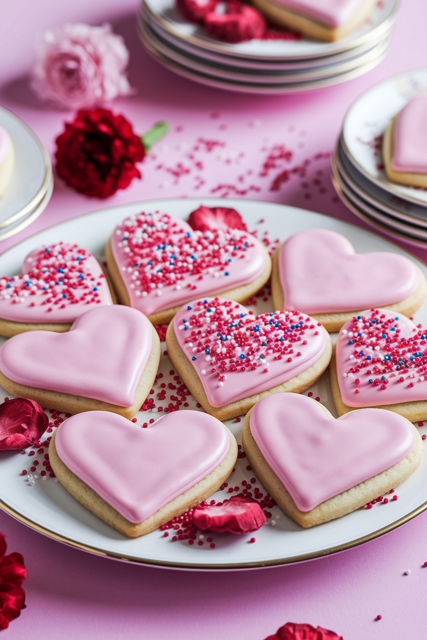 royal icing valentine heart sugar cookies