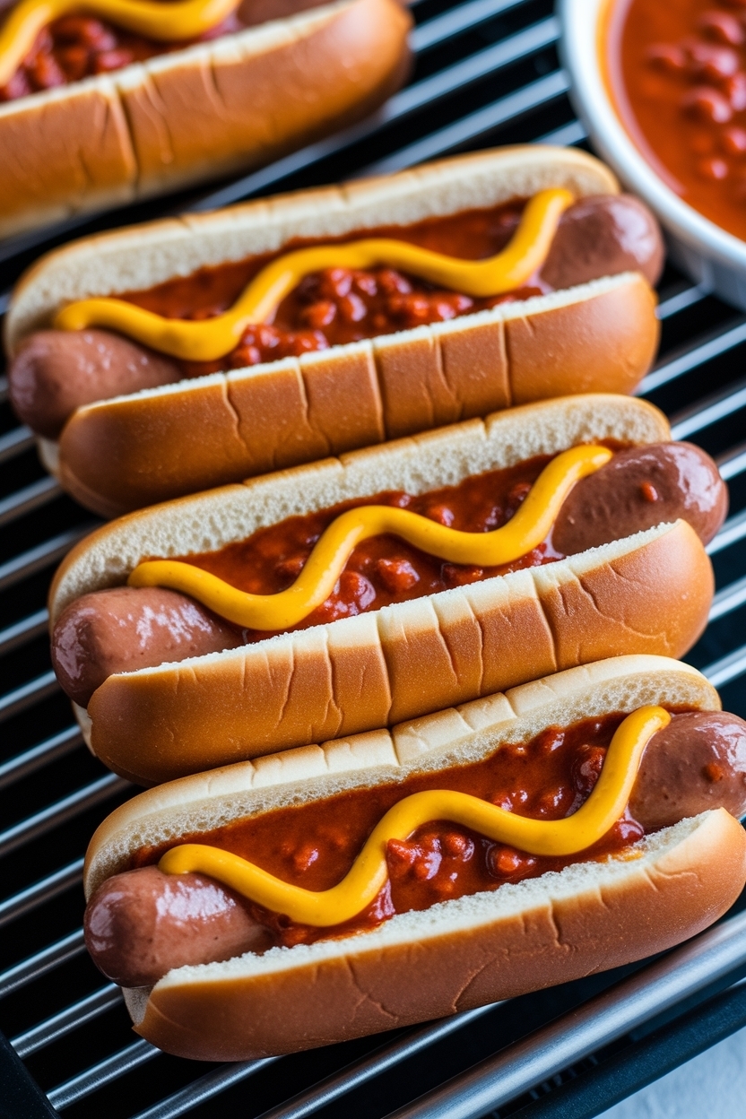 grilled hot dogs with chili