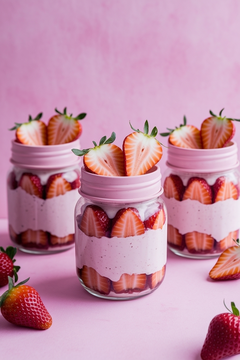 no bake strawberry cheesecake jars valentine
