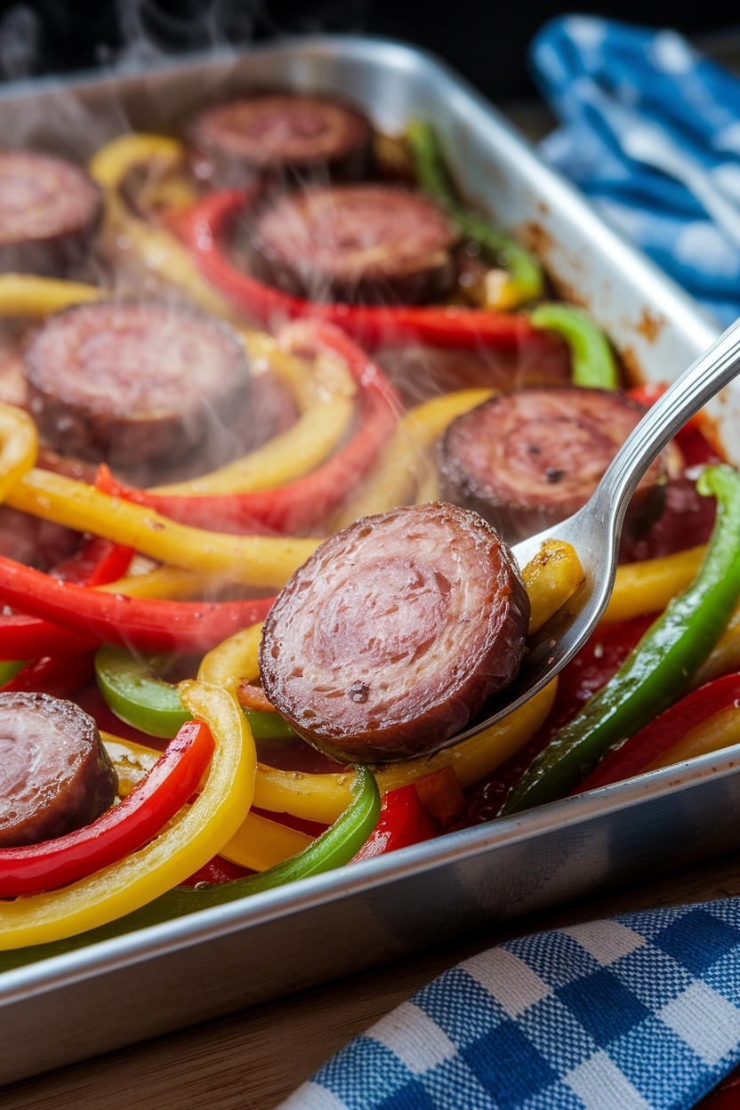sheet pan kielbasa peppers onions