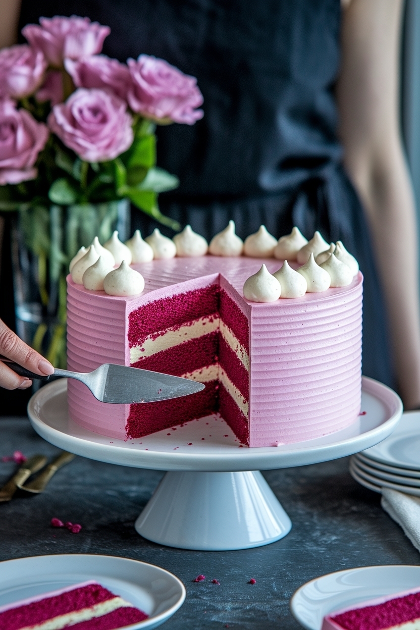 valentine pink velvet cake with cream cheese