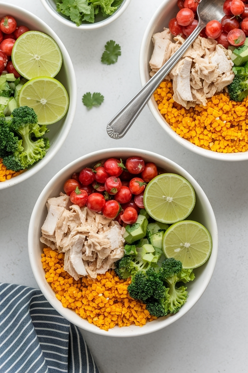 high protein chicken burrito bowl meal prep