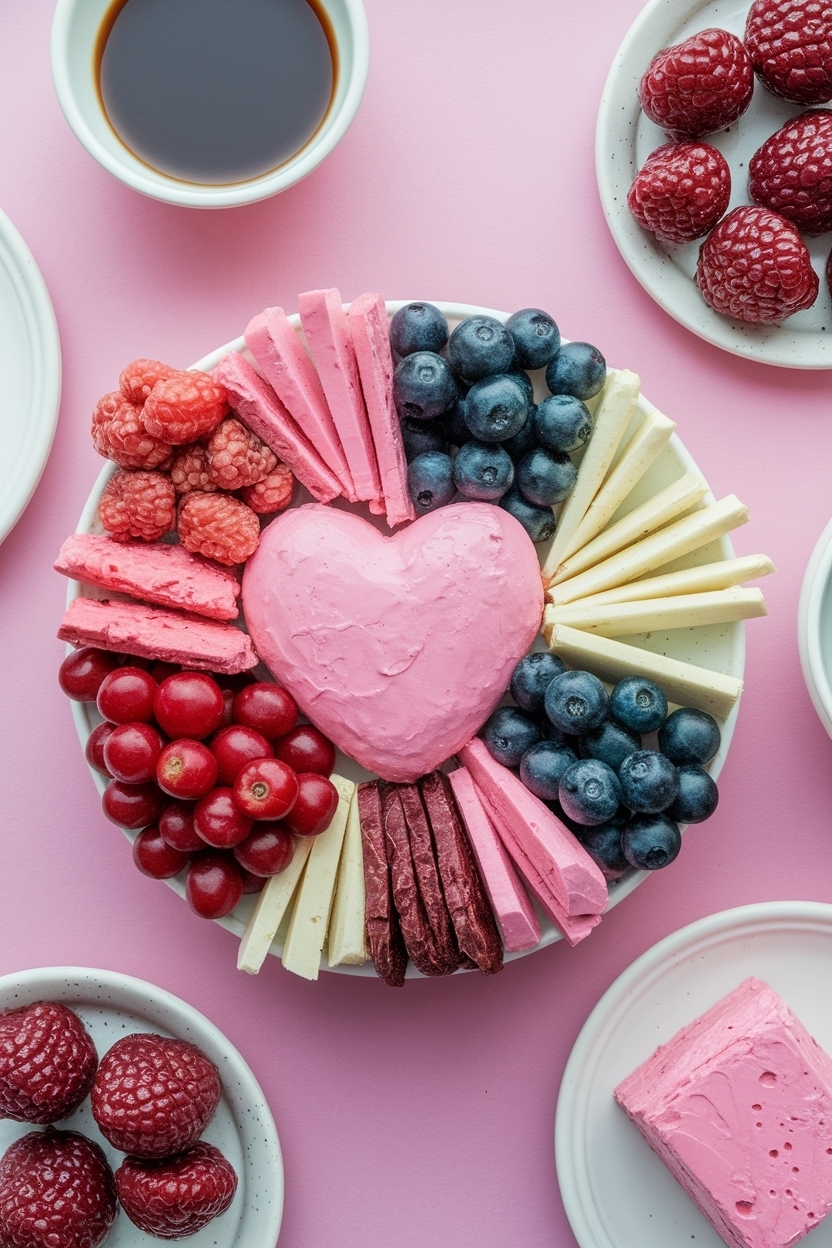 valentines dessert charcuterie board pink red