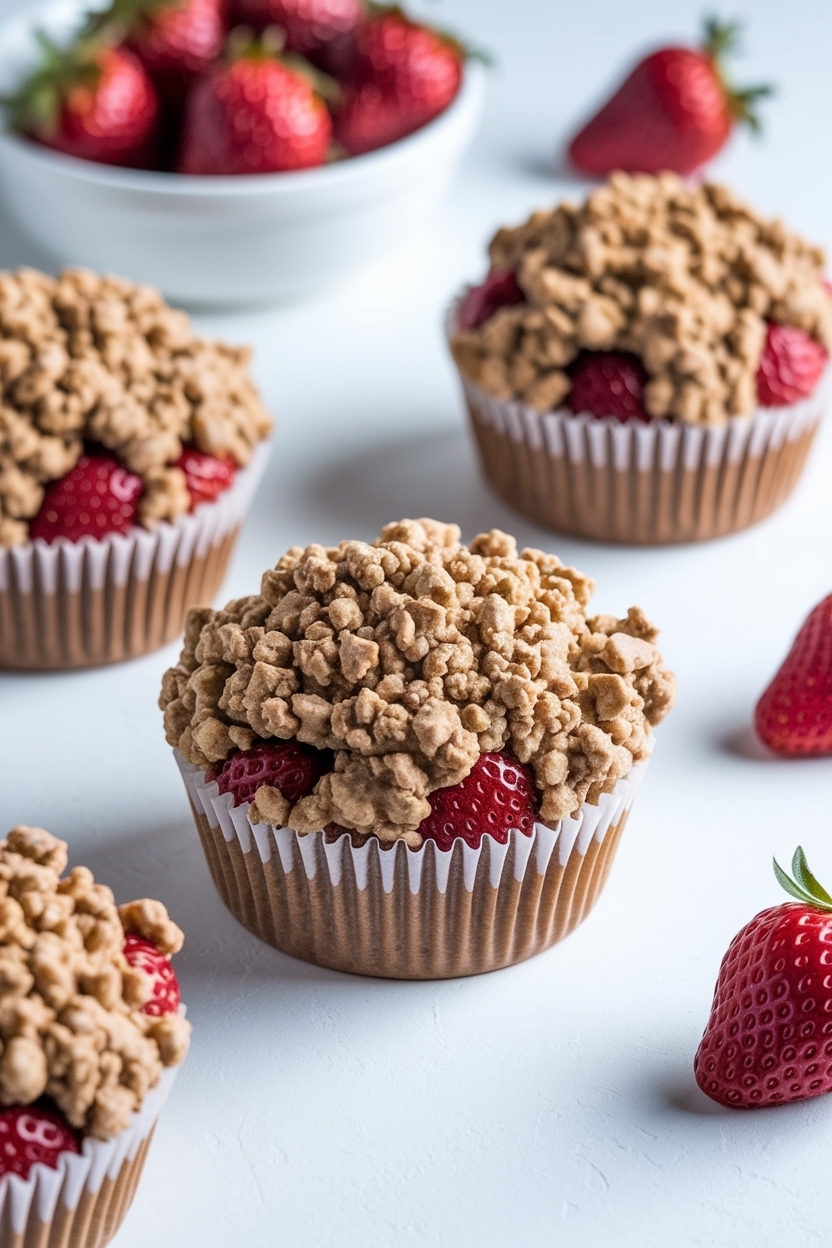 bakery style strawberry muffins crumble
