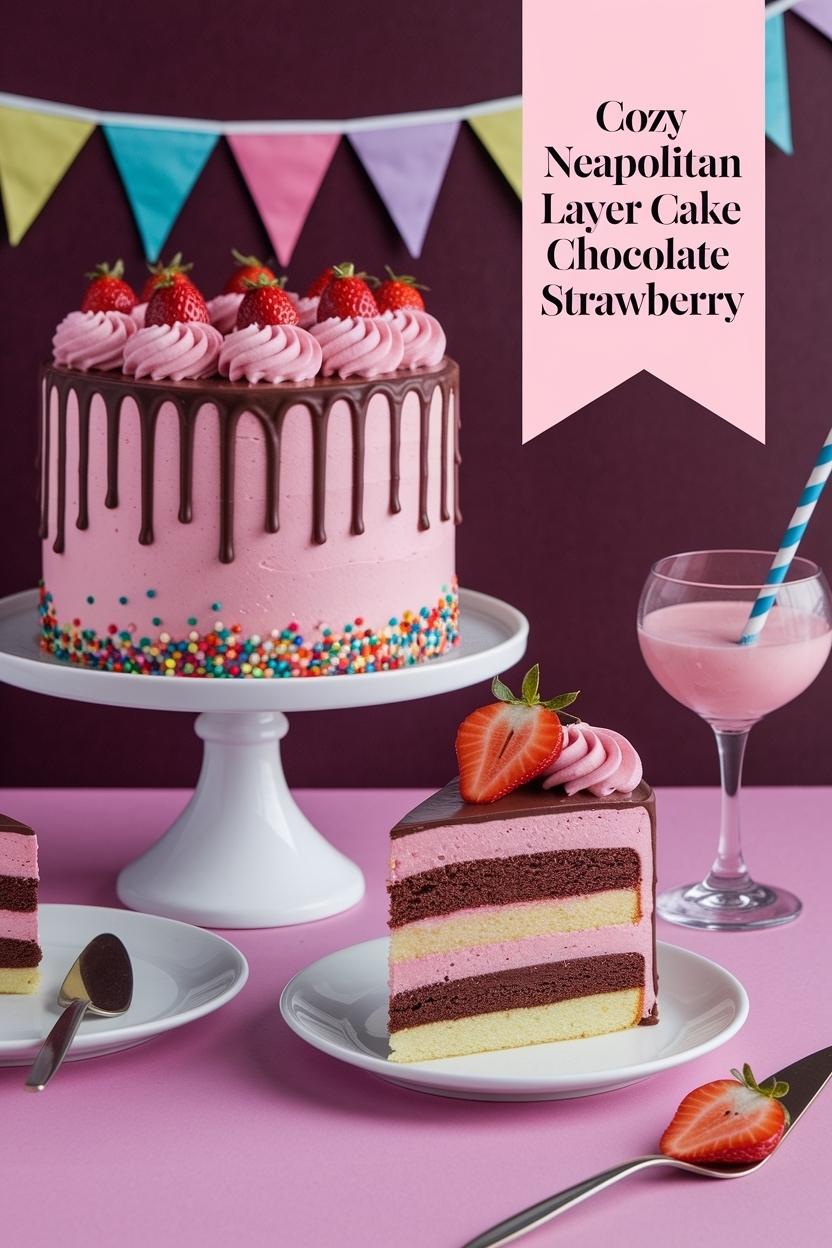 neapolitan layer cake chocolate vanilla strawberry