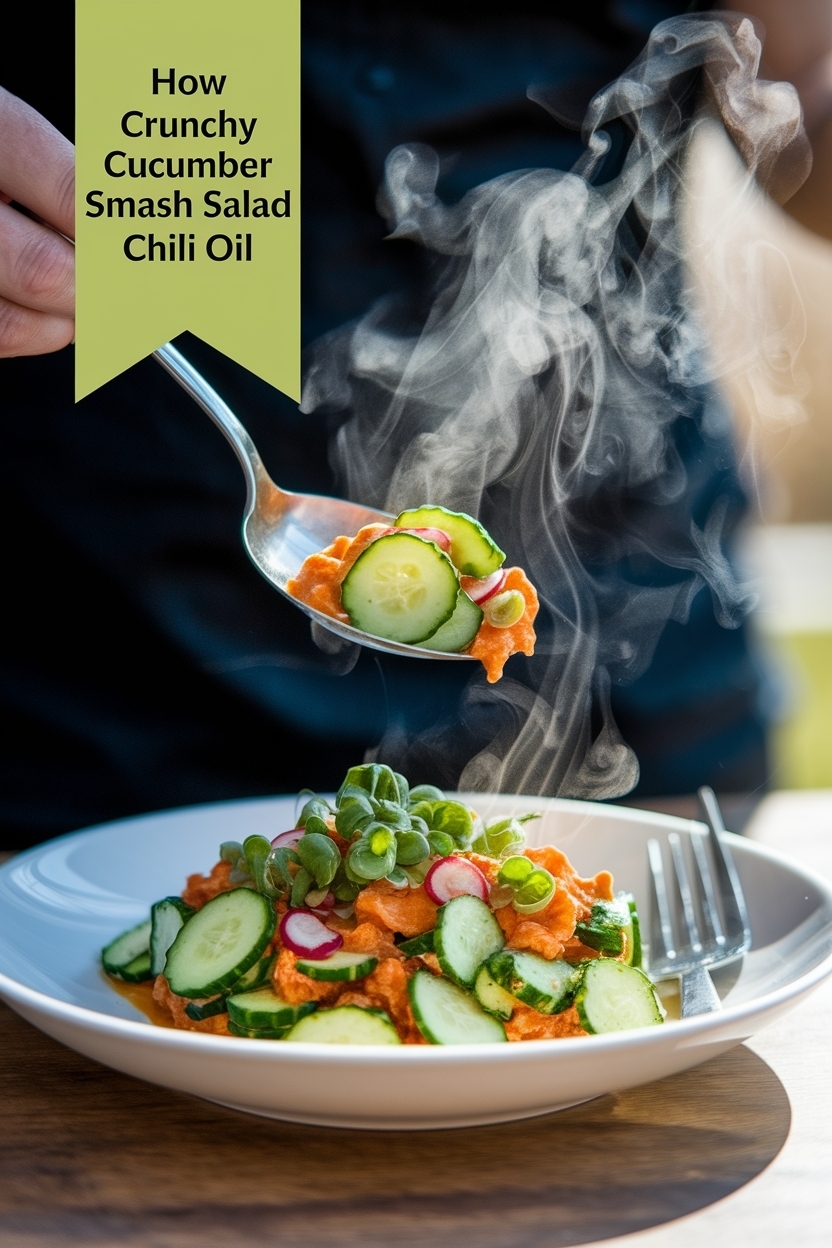 crunchy cucumber smash salad chili oil
