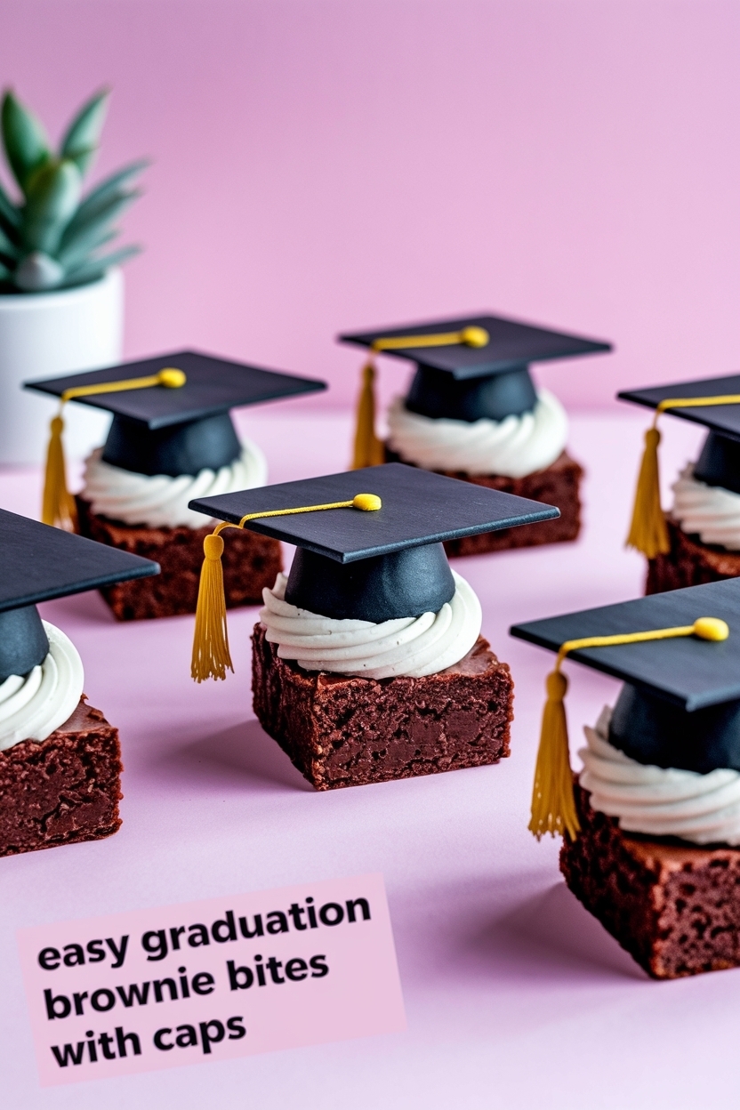 graduation brownie bites with caps