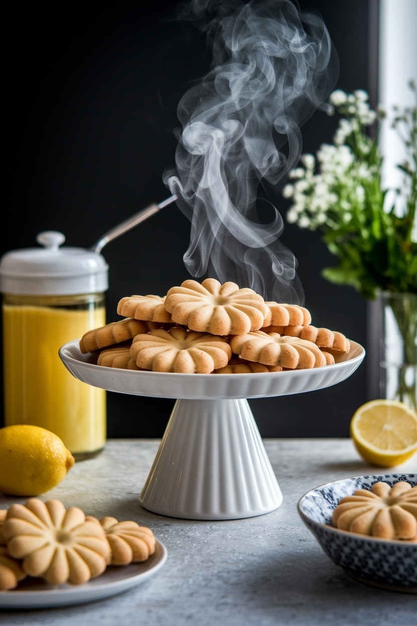 lemon shortbread cookies flower pressed