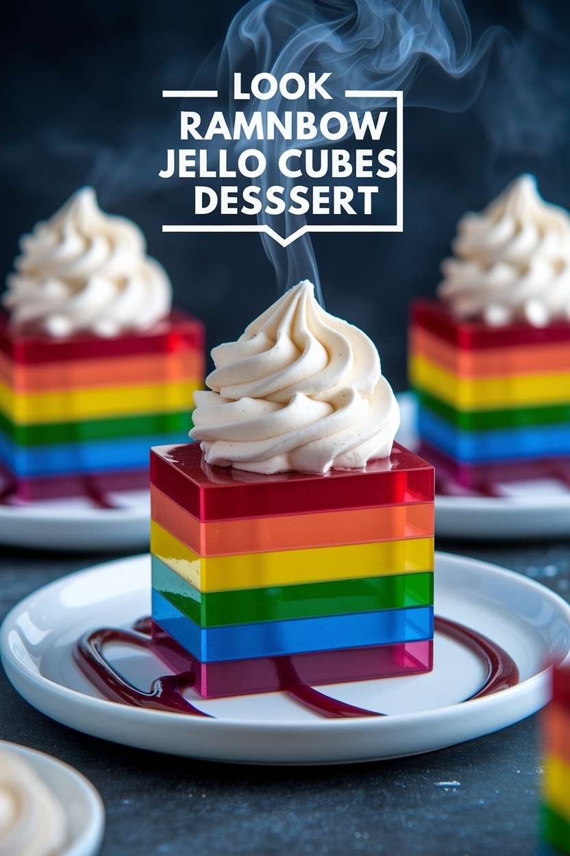 rainbow jello cubes dessert