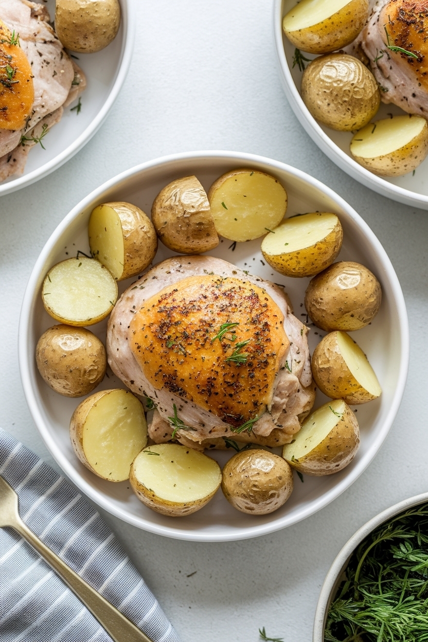 herb roasted chicken thighs with potatoes