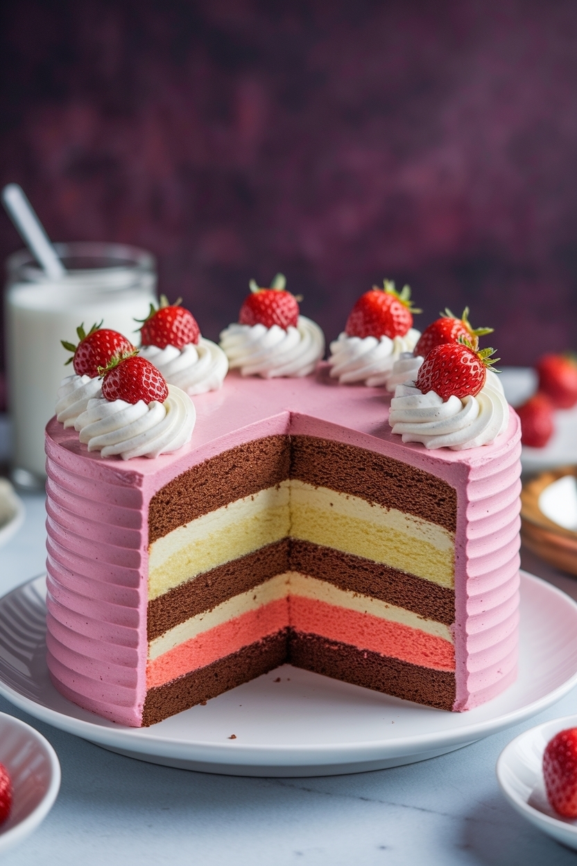neapolitan layer cake chocolate vanilla strawberry