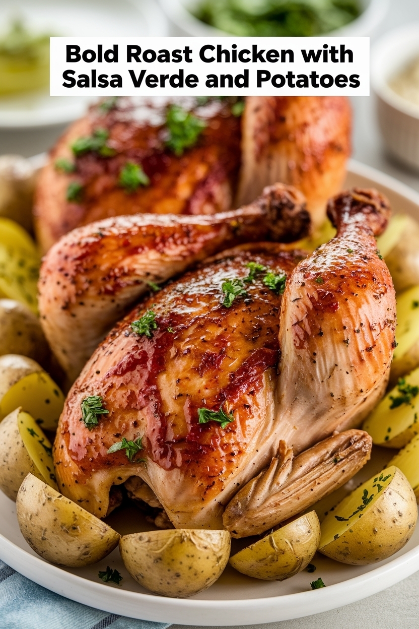 roast chicken with salsa verde and potatoes