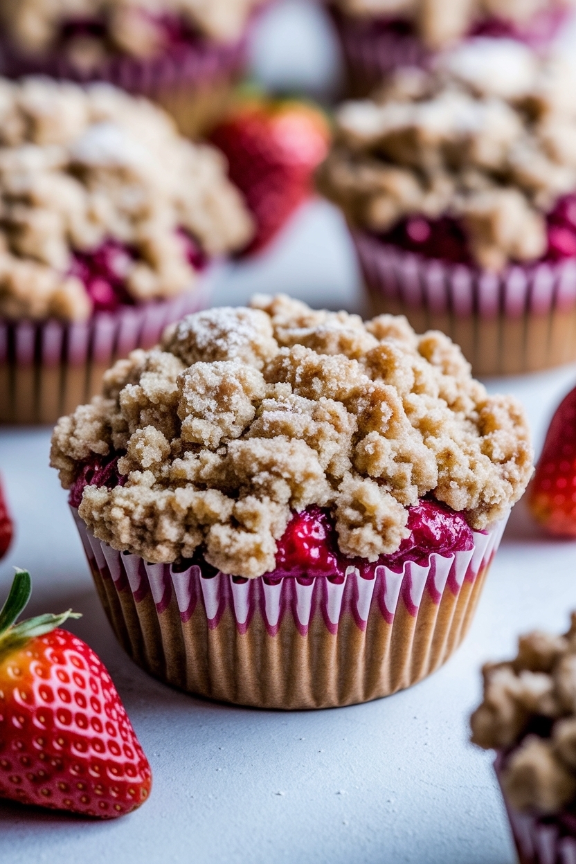 bakery style strawberry muffins crumble