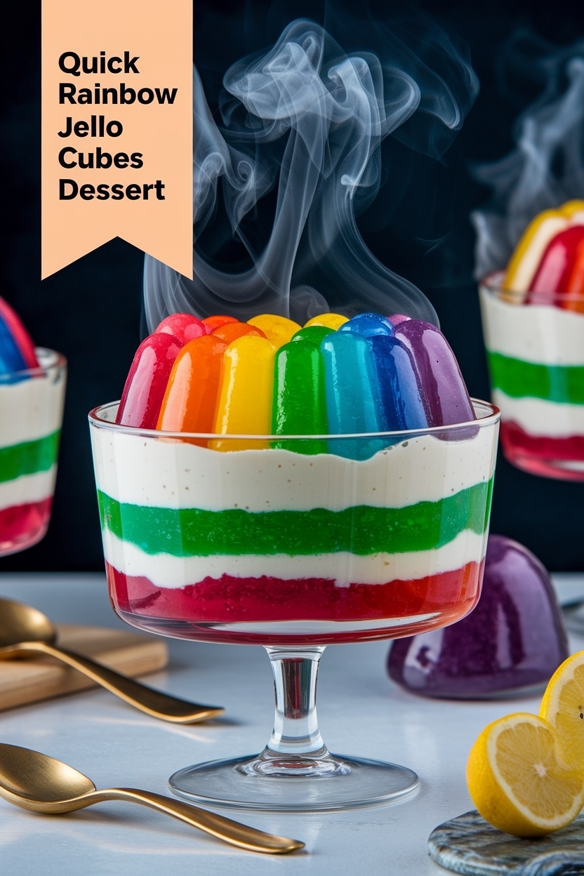 rainbow jello cubes dessert