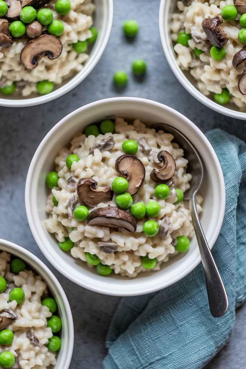 spring pea and mushroom risotto no wine