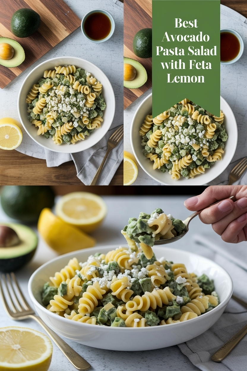 avocado pasta salad with feta lemon