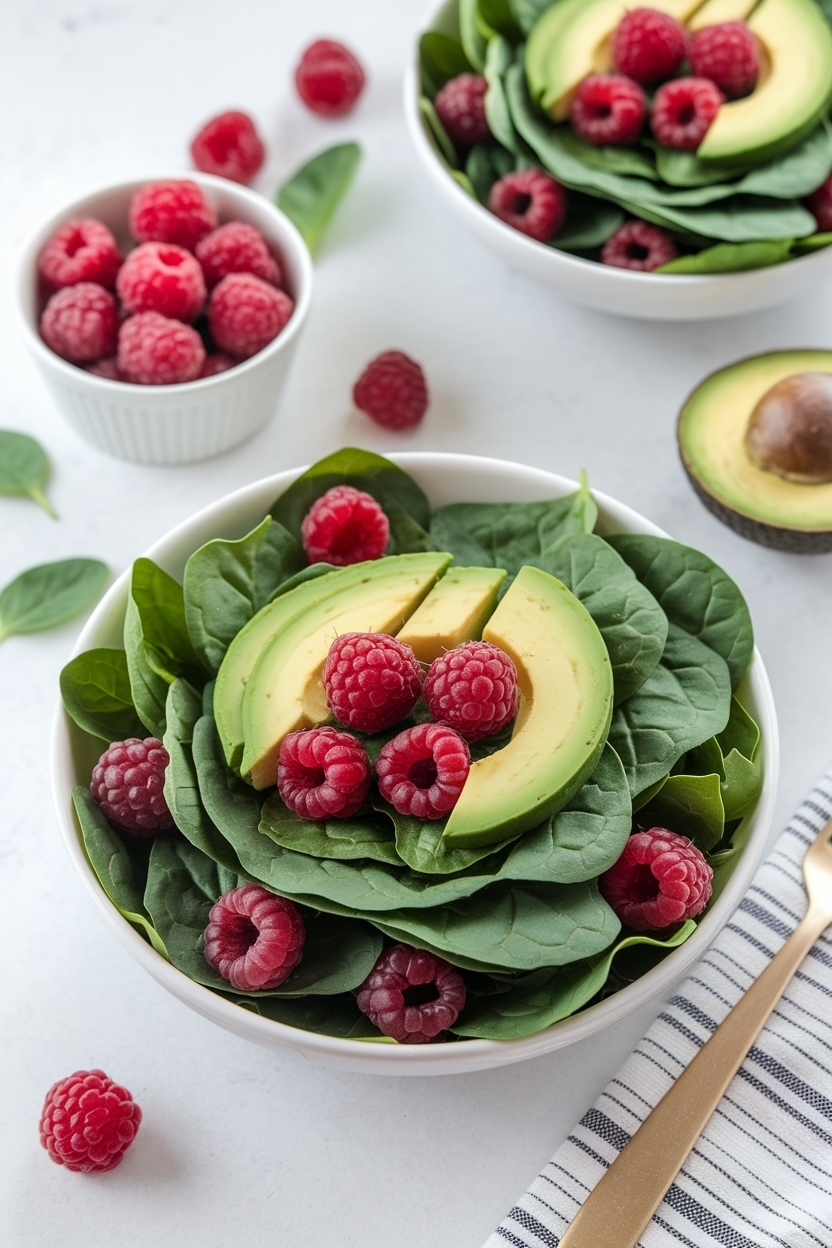 raspberry spinach salad recipe with avocado
