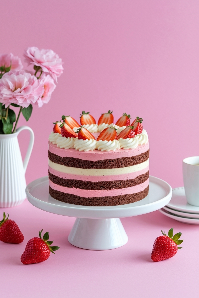 neapolitan layer cake chocolate vanilla strawberry