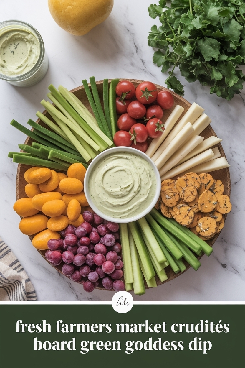 farmers market crudités board green goddess dip