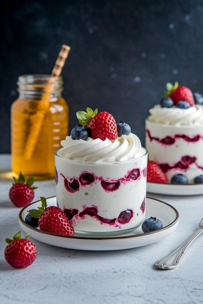 whipped greek yogurt dessert honey berries