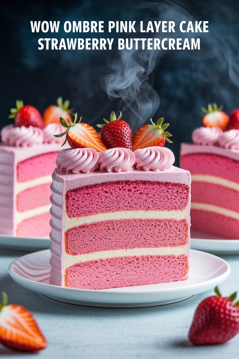 ombre pink layer cake strawberry buttercream