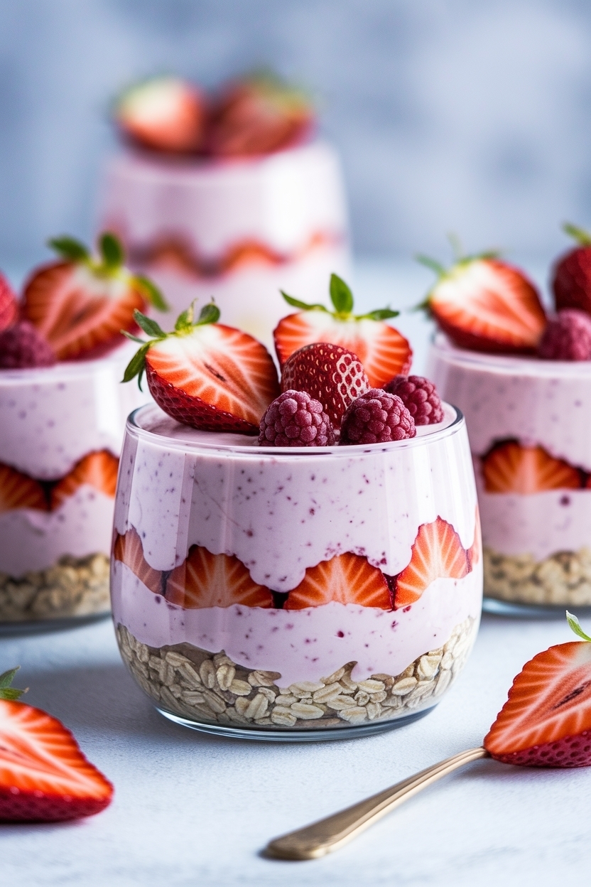 strawberry cheesecake overnight oats greek yogurt