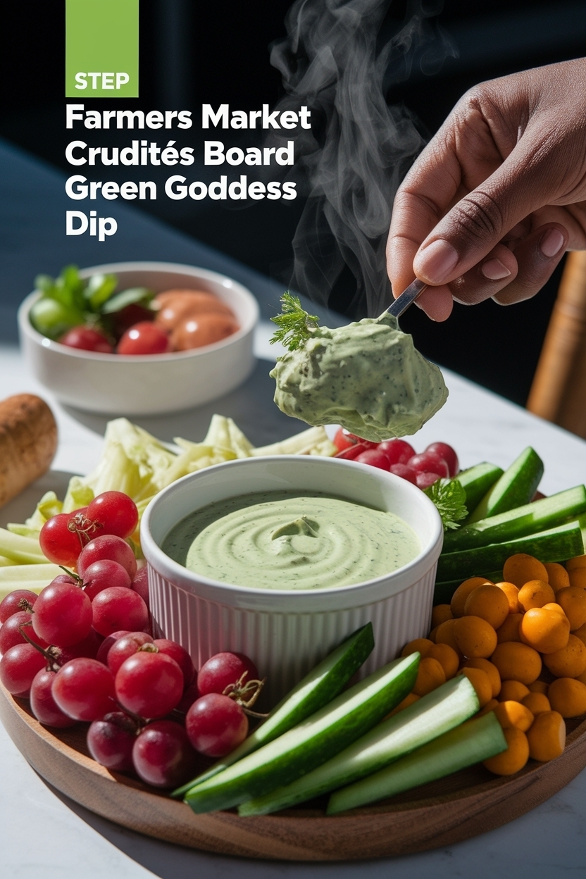 farmers market crudités board green goddess dip