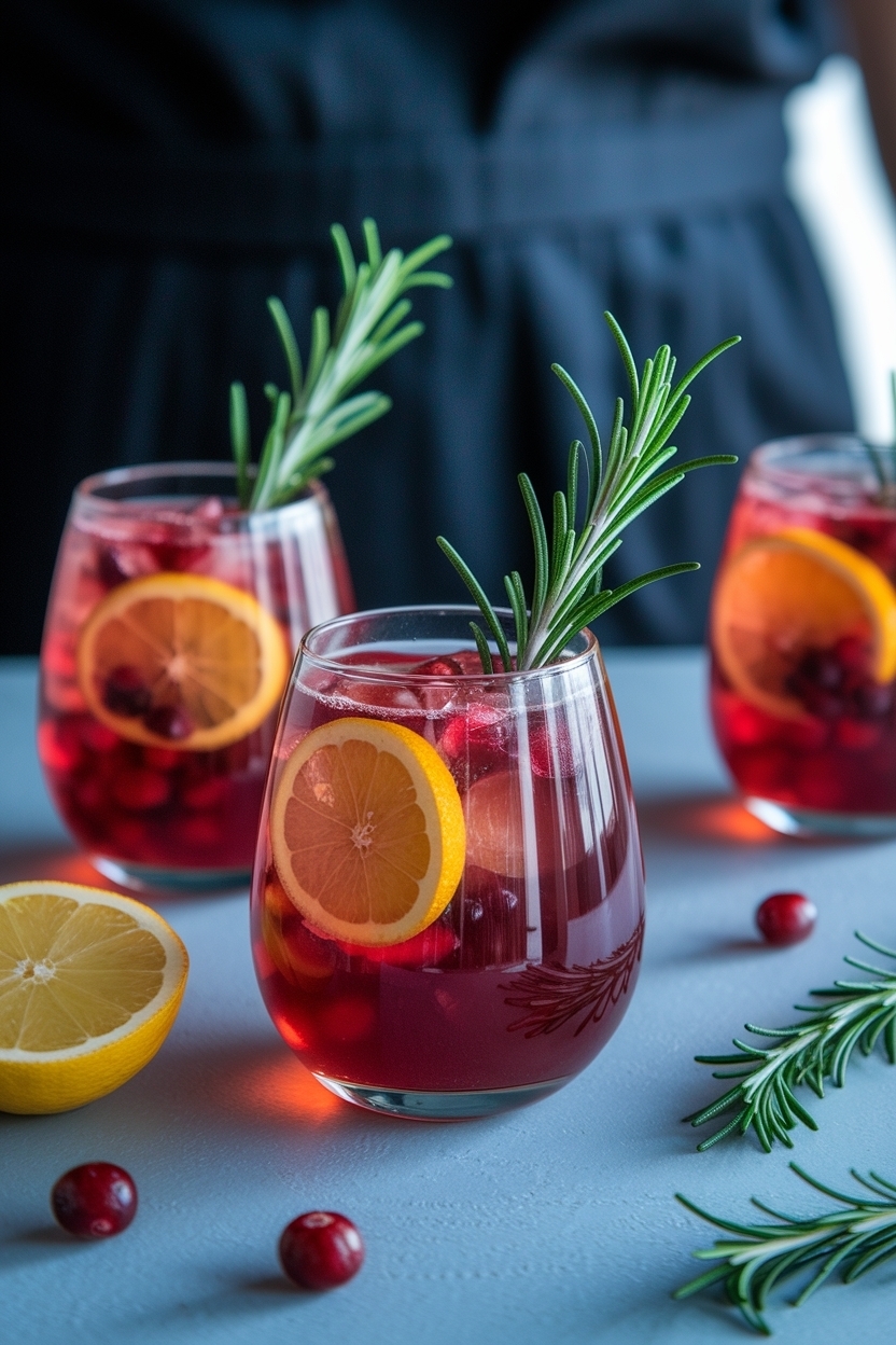 cranberry rosemary spritz mocktail