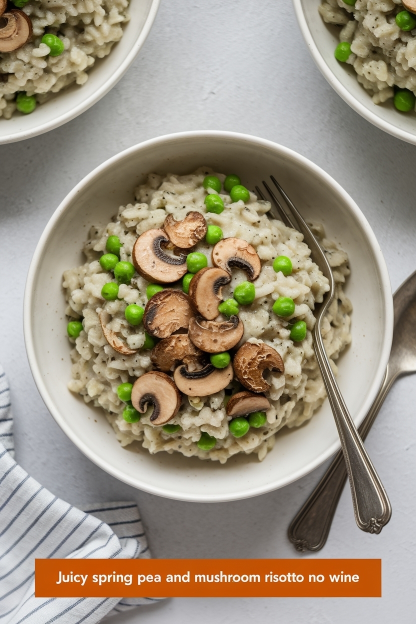 spring pea and mushroom risotto no wine