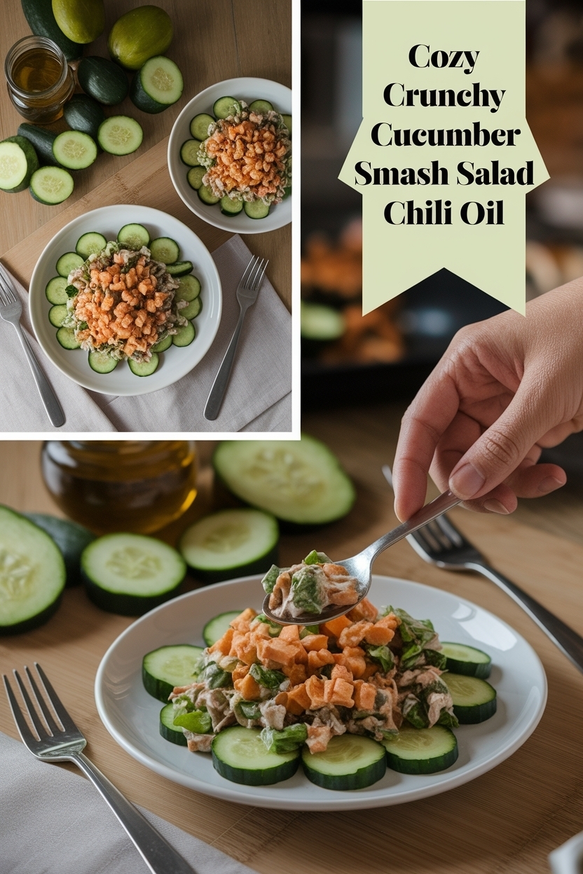 crunchy cucumber smash salad chili oil
