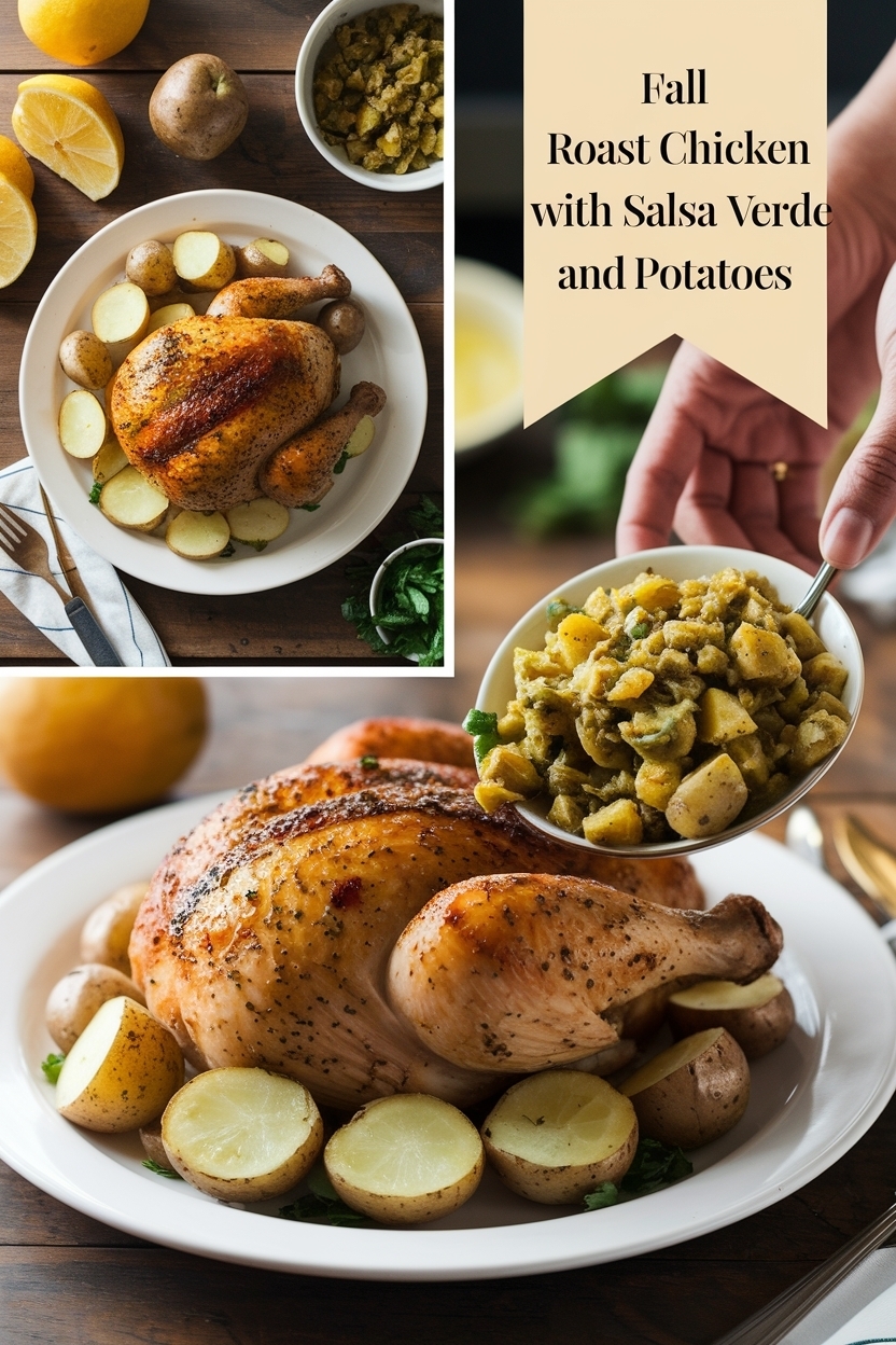 roast chicken with salsa verde and potatoes
