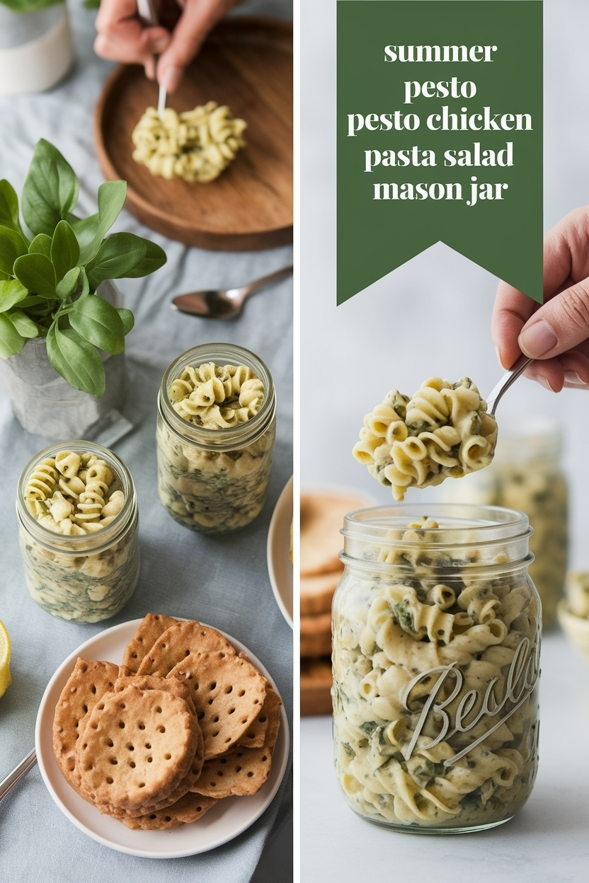 pesto chicken pasta salad mason jar