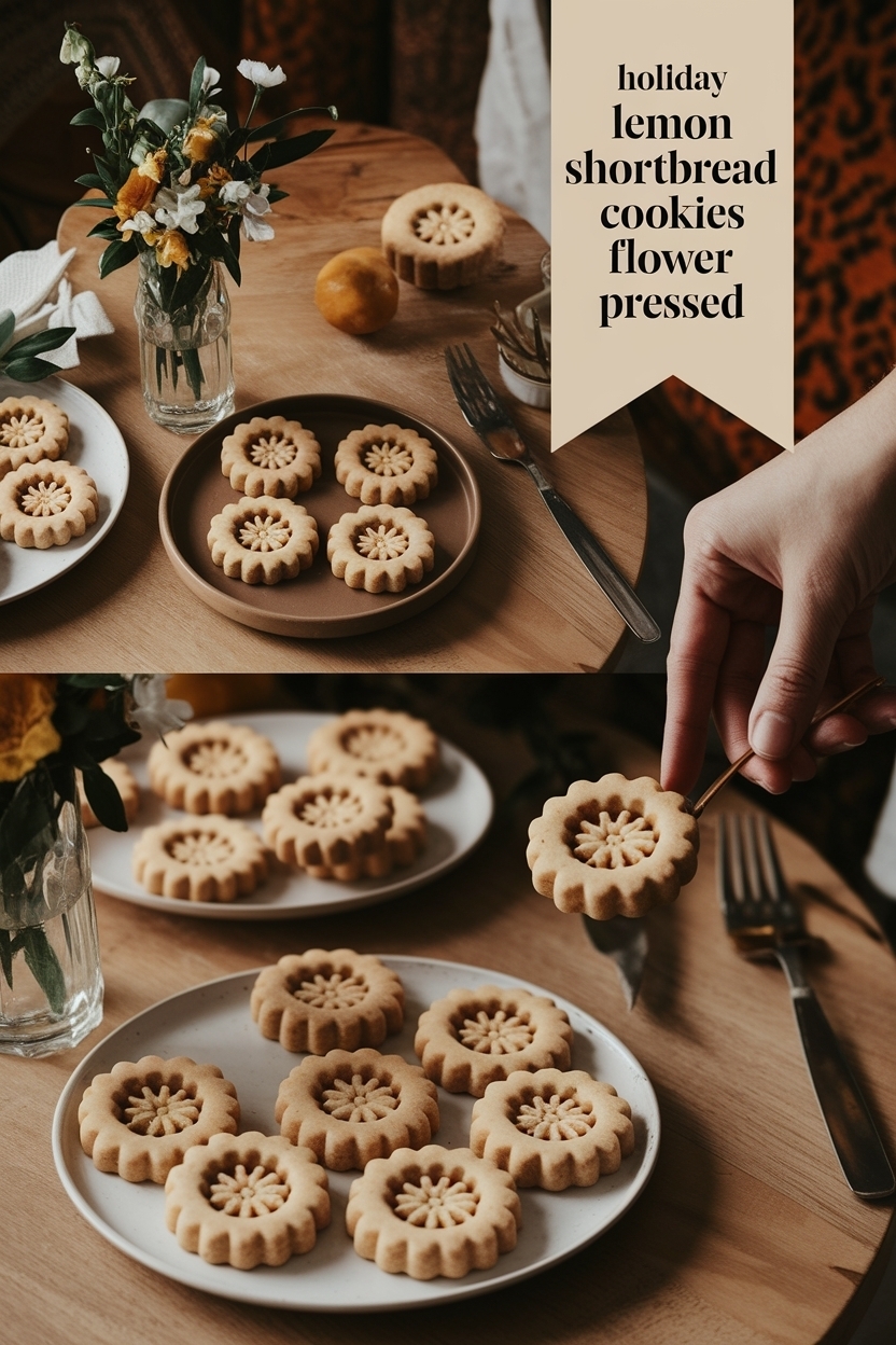lemon shortbread cookies flower pressed