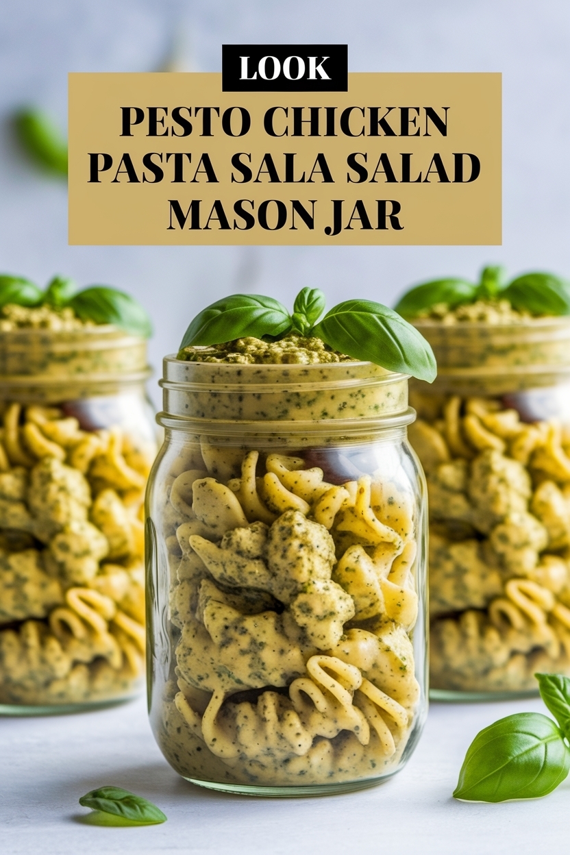 pesto chicken pasta salad mason jar