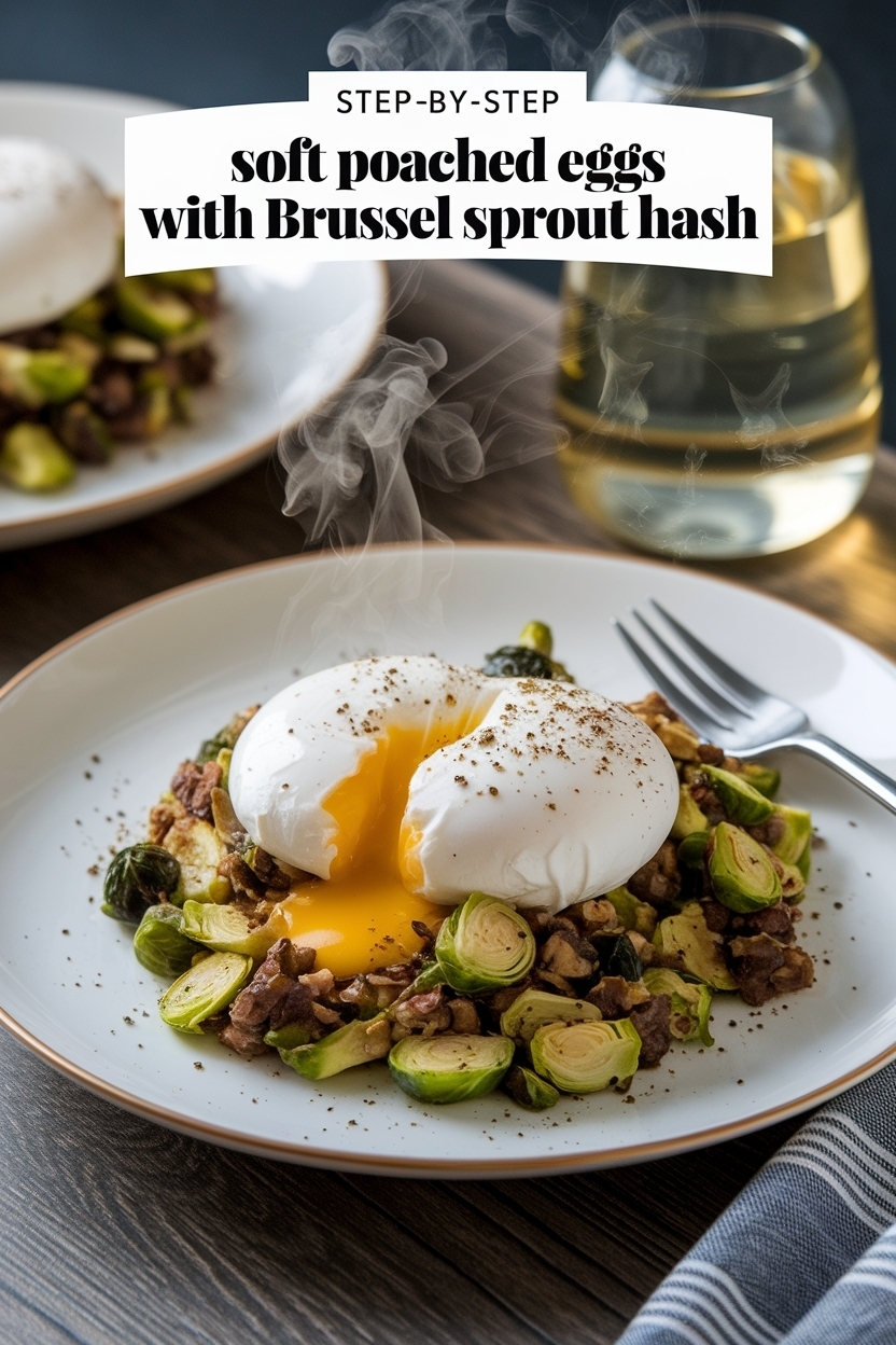 soft poached eggs with brussel sprout hash