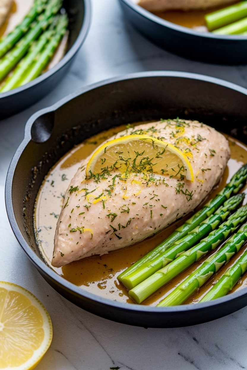 spring lemon chicken asparagus skillet