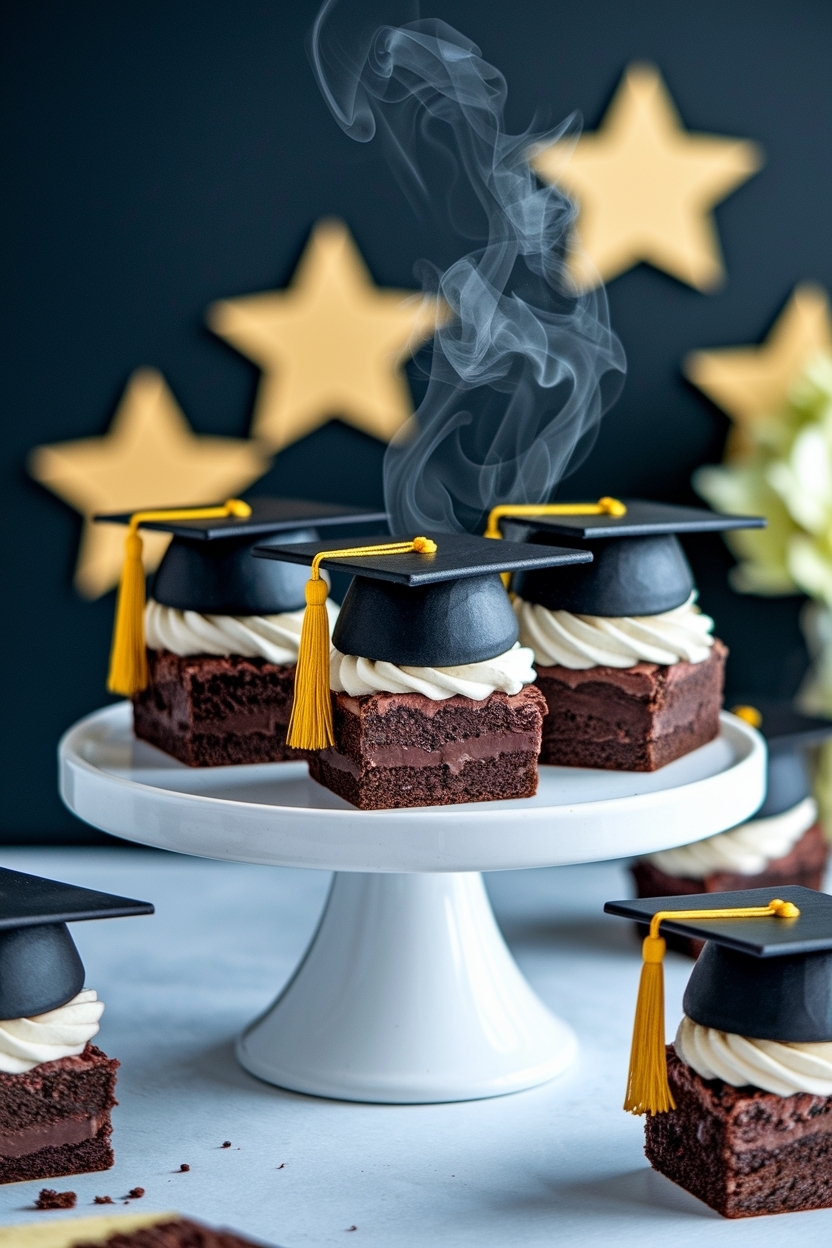 graduation brownie bites with caps