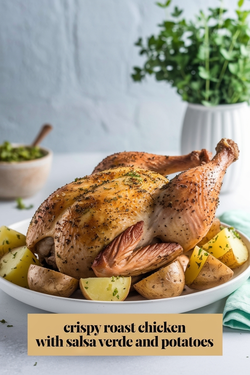 roast chicken with salsa verde and potatoes