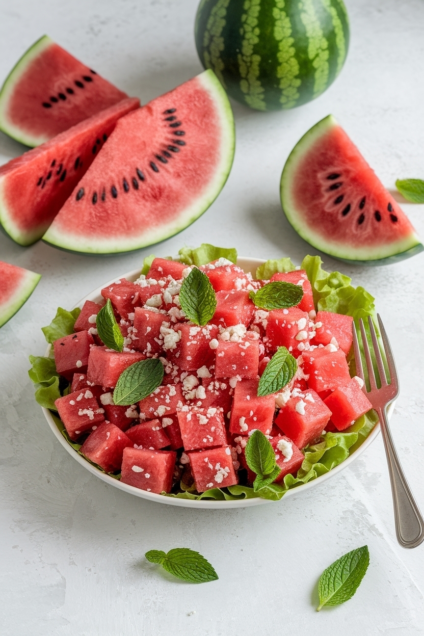 watermelon salad recipe feta mint summer
