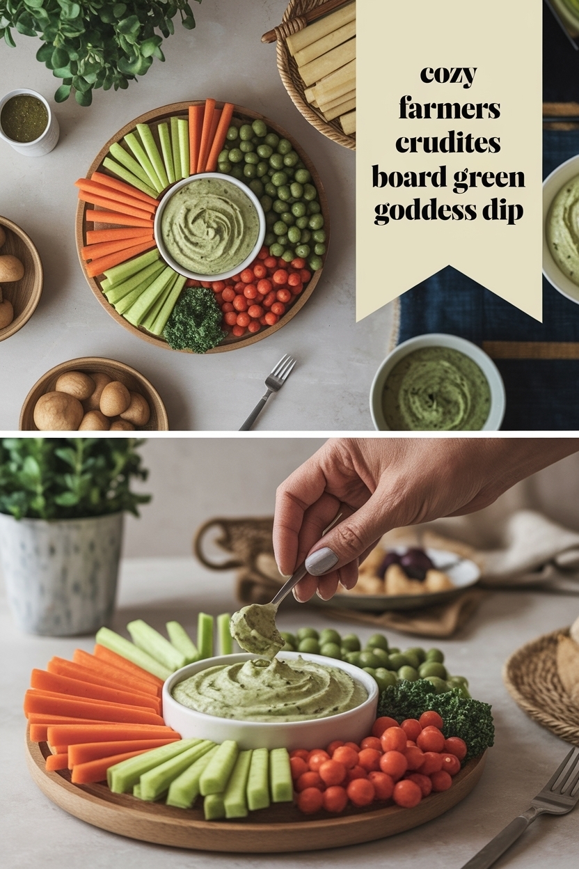 farmers market crudités board green goddess dip