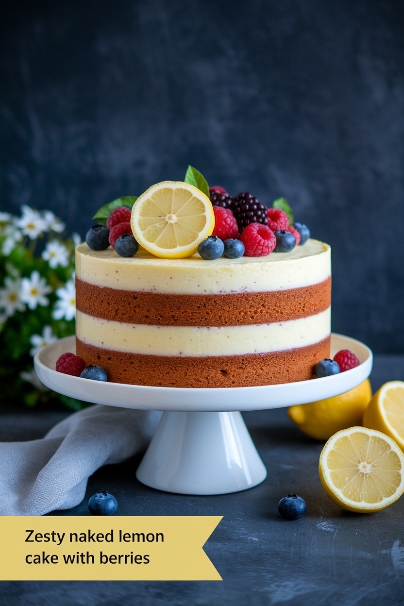 naked lemon cake with berries