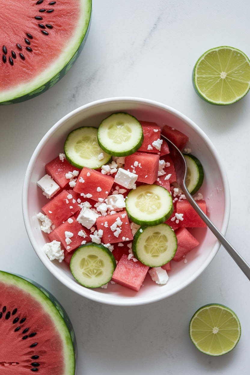 watermelon cucumber salad feta lime