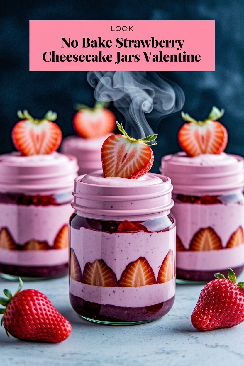 no bake strawberry cheesecake jars valentine